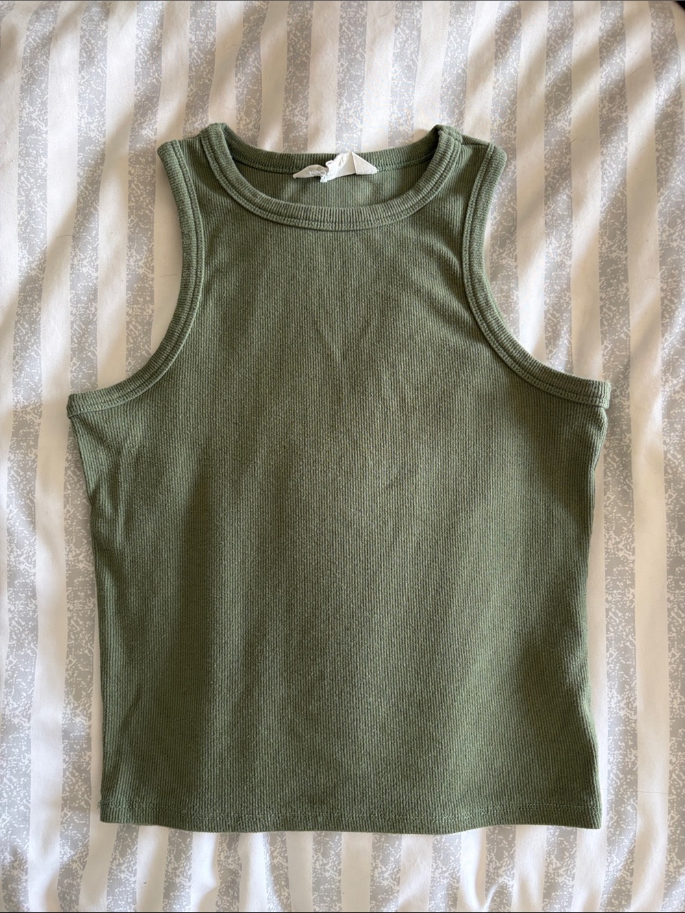Aeropostale Olive Green Ribbed Tank Top